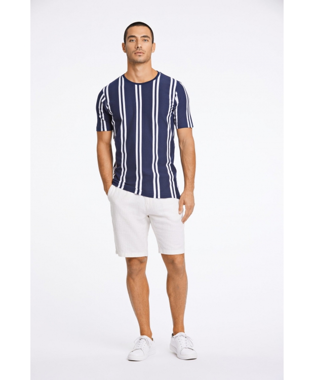 Lindbergh T-shirt i navy med striber til herre billede 3
