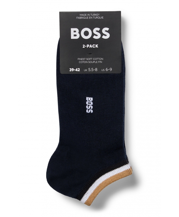 BOSS 2pak ankelstrømper i navy med signaturstribe til herre billede 3