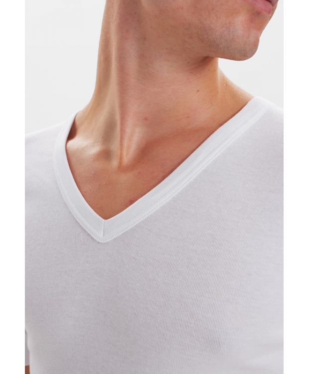 JBS bomulds t-shirt i hvid med V-hals til herre billede 4