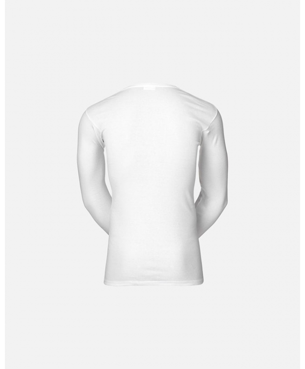 JBS langærmet bomulds t-shirt i hvid med knapper til herre billede 3