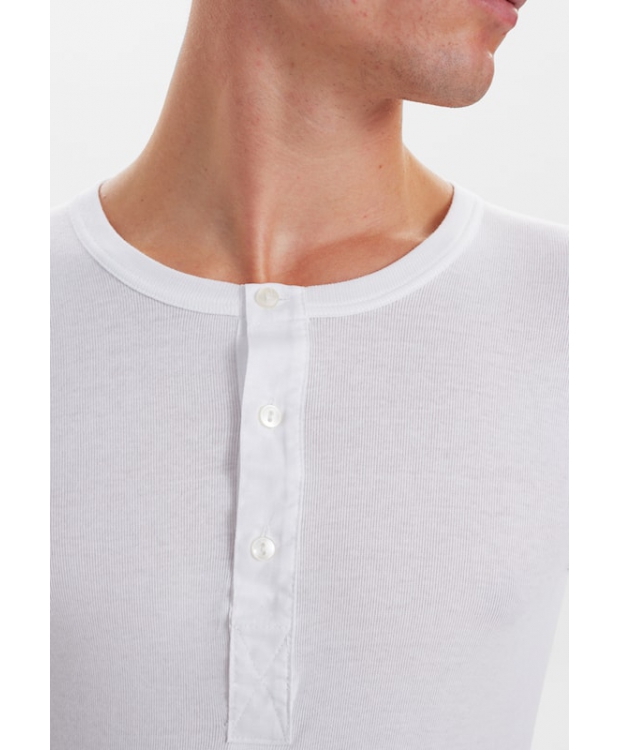 JBS langærmet bomulds t-shirt i hvid med knapper til herre billede 5