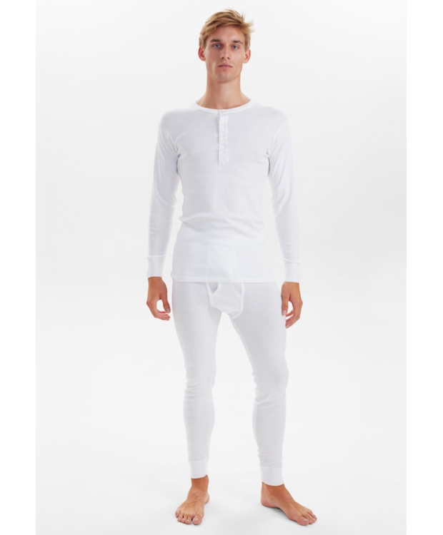 JBS langærmet bomulds t-shirt i hvid med knapper til herre