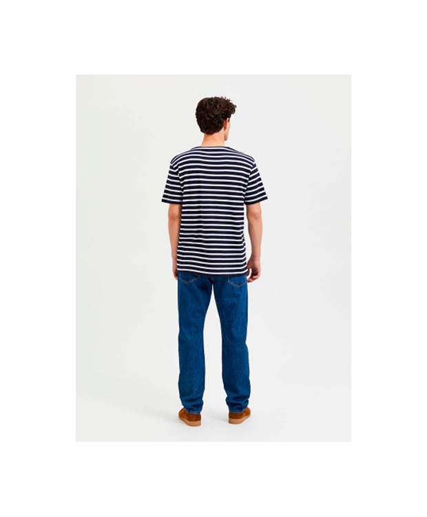 Selected t-shirt i navy m. hvide striber til herre billede 3