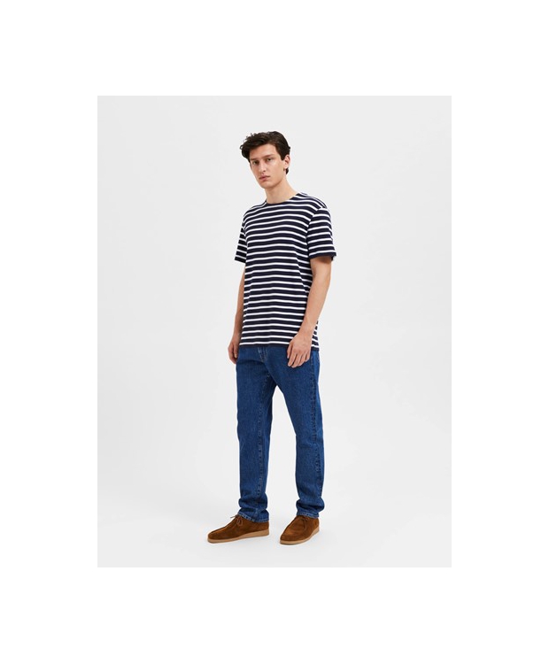Selected t-shirt i navy m. hvide striber til herre billede 4