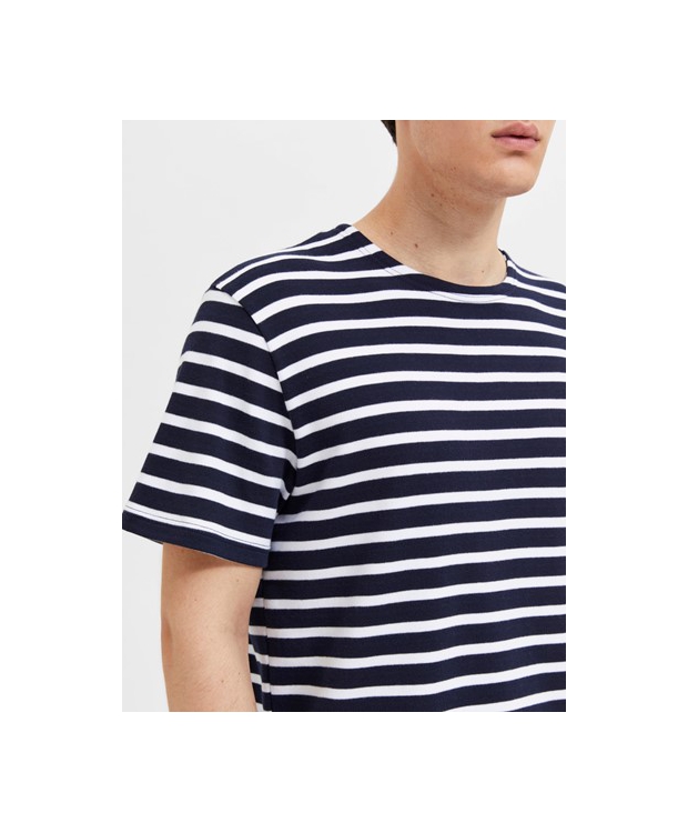 Selected t-shirt i navy m. hvide striber til herre billede 5