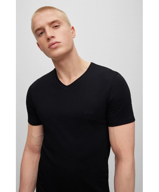 BOSS 3pak t-shirts med v-hals i økologisk bomuld i sort til herre