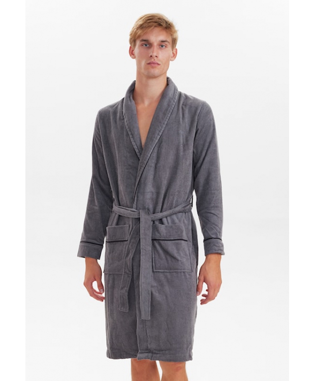 JBS badekåbe med velour i lysegrå til herre. billede 4