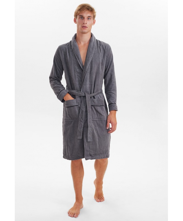 JBS badekåbe med velour i lysegrå til herre. billede 5