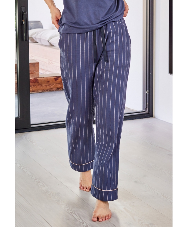 JBS of Denmark Women bomuld stribet pyjamasbukser i navy til kvinder