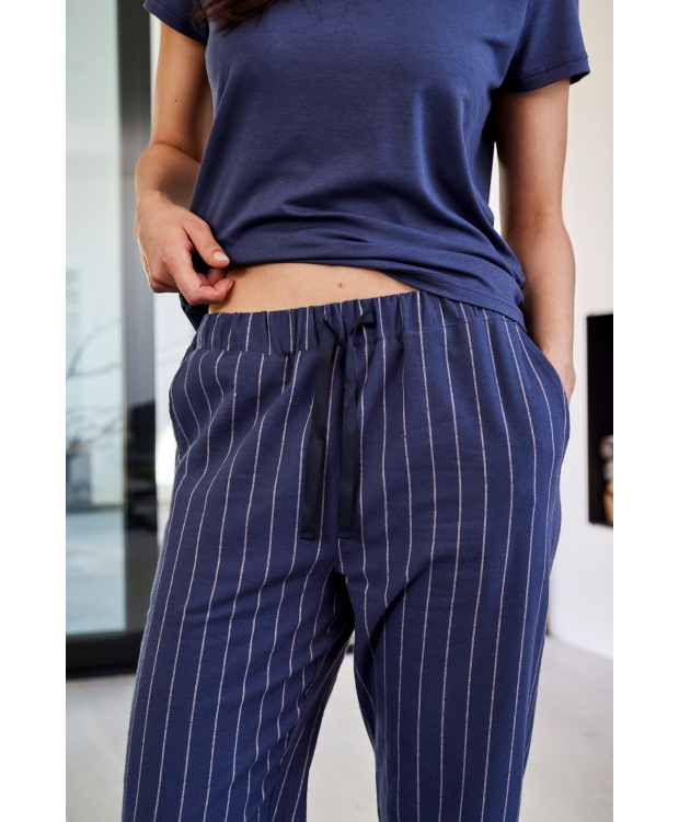JBS of Denmark Women bomuld stribet pyjamasbukser i navy til kvinder billede 3